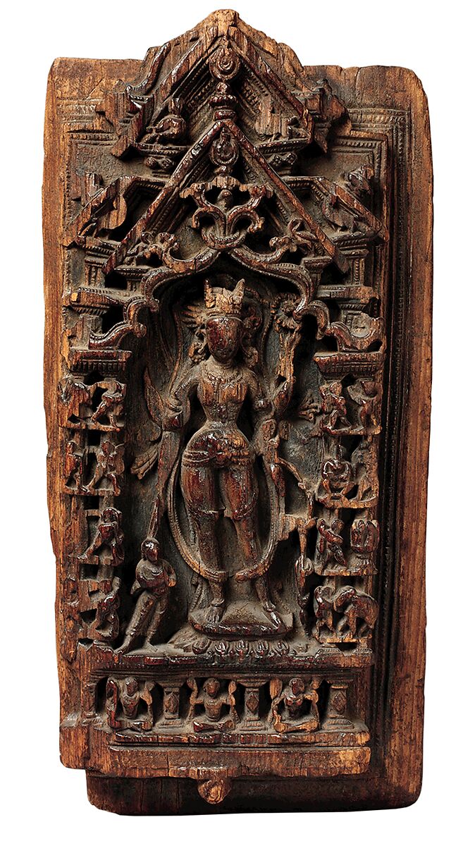 Shrine Relief Fragment Depicting Ashtamahabhaya Tara, the Buddhist Savioress, Wood, India (Himachal Pradesh) 