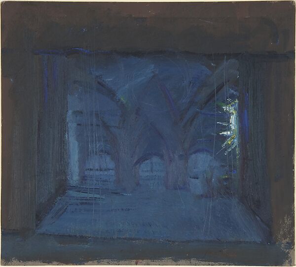 Stage design for monastery scene for a Maurice Maeterlinck play at Pitoëff Theatre, Paris, Boris Solotareff (American (born Romania), Bendare 1889–1966 New York), Oil paint 