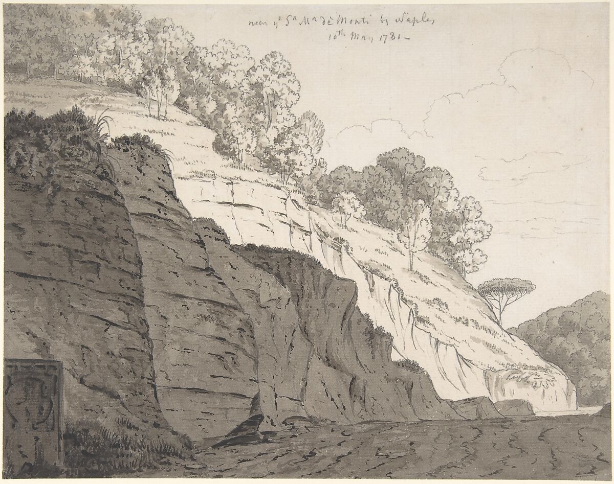 Near Santa Maria de' Monti, Naples, Thomas Jones (British, Trevonen, Wales 1742–1803 Pencerrig, Wales), Graphite, brush and gray wash and ink 