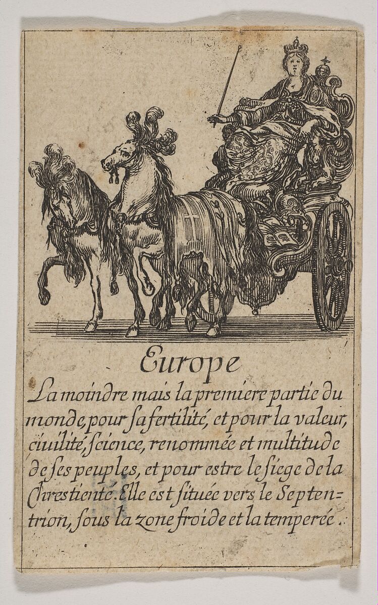 Allegory of Europe, from "Jeu de la Géographie", Stefano della Bella (Italian, Florence 1610–1664 Florence), Etching, state iii 