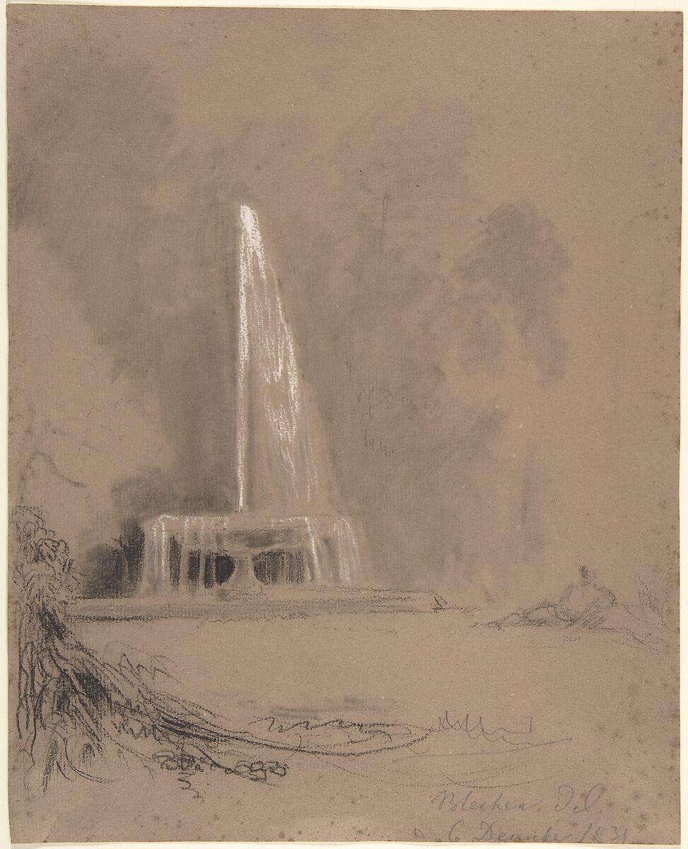 A Fountain in the Park, Karl Blechen (German, Cottbus 1798–1840 Berlin), Black and white chalk, and graphite 