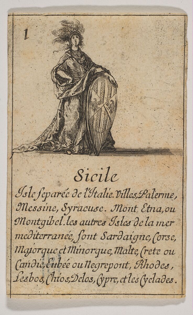 Sicile, from "Jeu de la Géographie", Stefano della Bella (Italian, Florence 1610–1664 Florence), Etching, state iii 