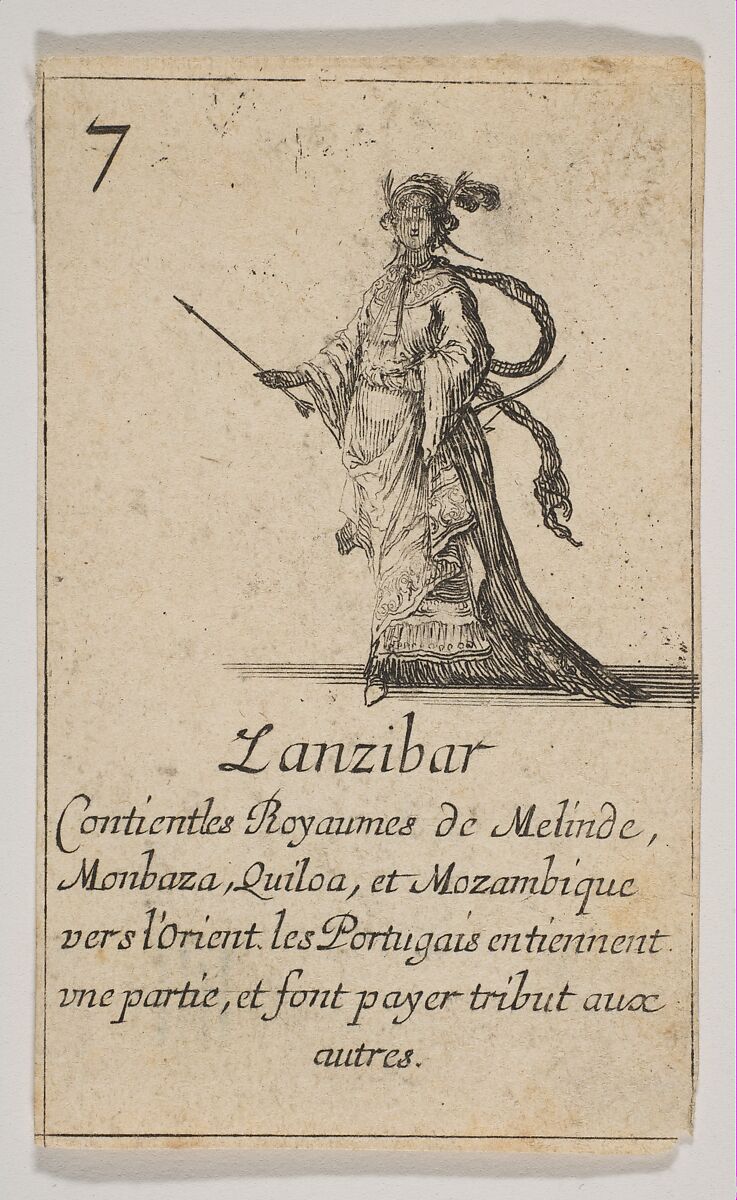 Zanzibar, from "Jeu de la Géographie", Stefano della Bella (Italian, Florence 1610–1664 Florence), Etching, state iii 