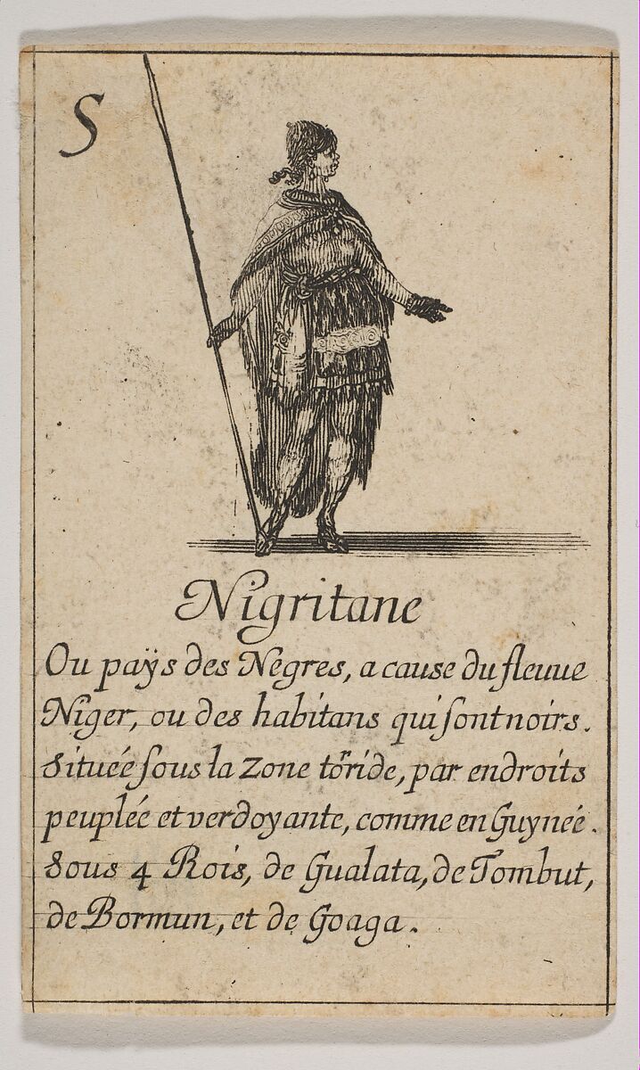 Nigritane, from "Jeu de la Géographie", Stefano della Bella (Italian, Florence 1610–1664 Florence), Etching, state iii 