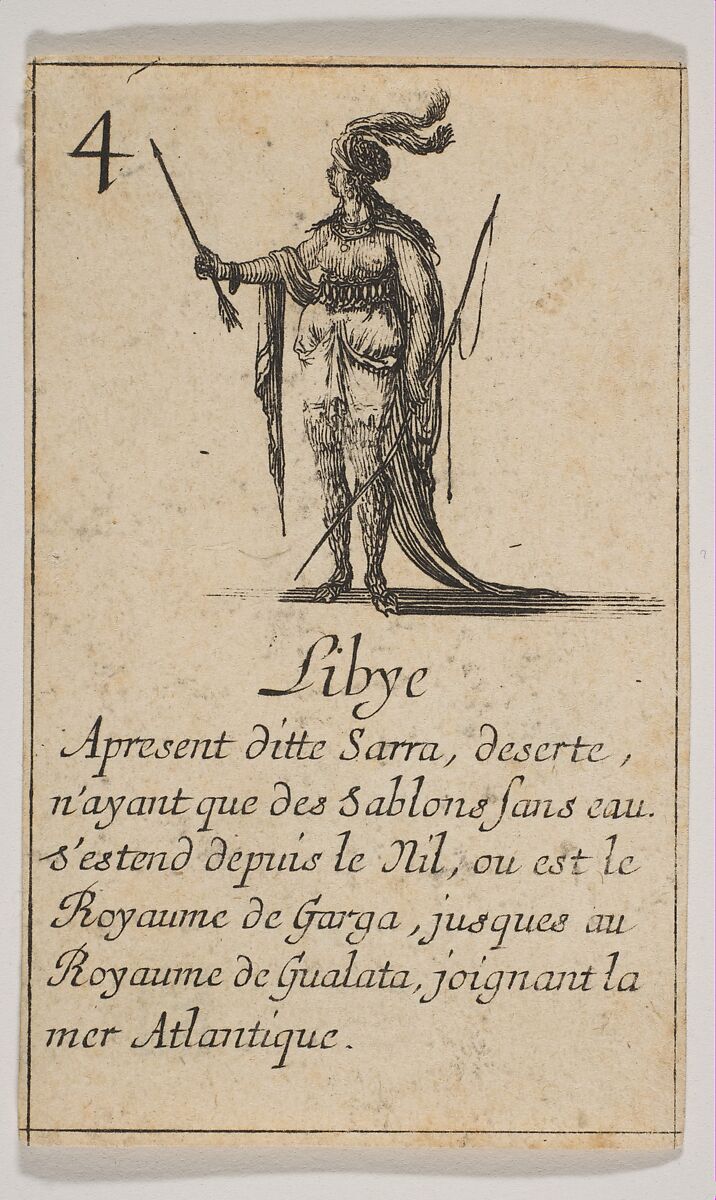 Libye, from "Jeu de la Géographie", Stefano della Bella (Italian, Florence 1610–1664 Florence), Etching, state iii 