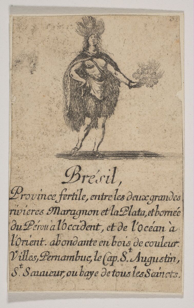 Brésil, from the playing cards "Jeu de la Géographie", Stefano della Bella (Italian, Florence 1610–1664 Florence), Etching 