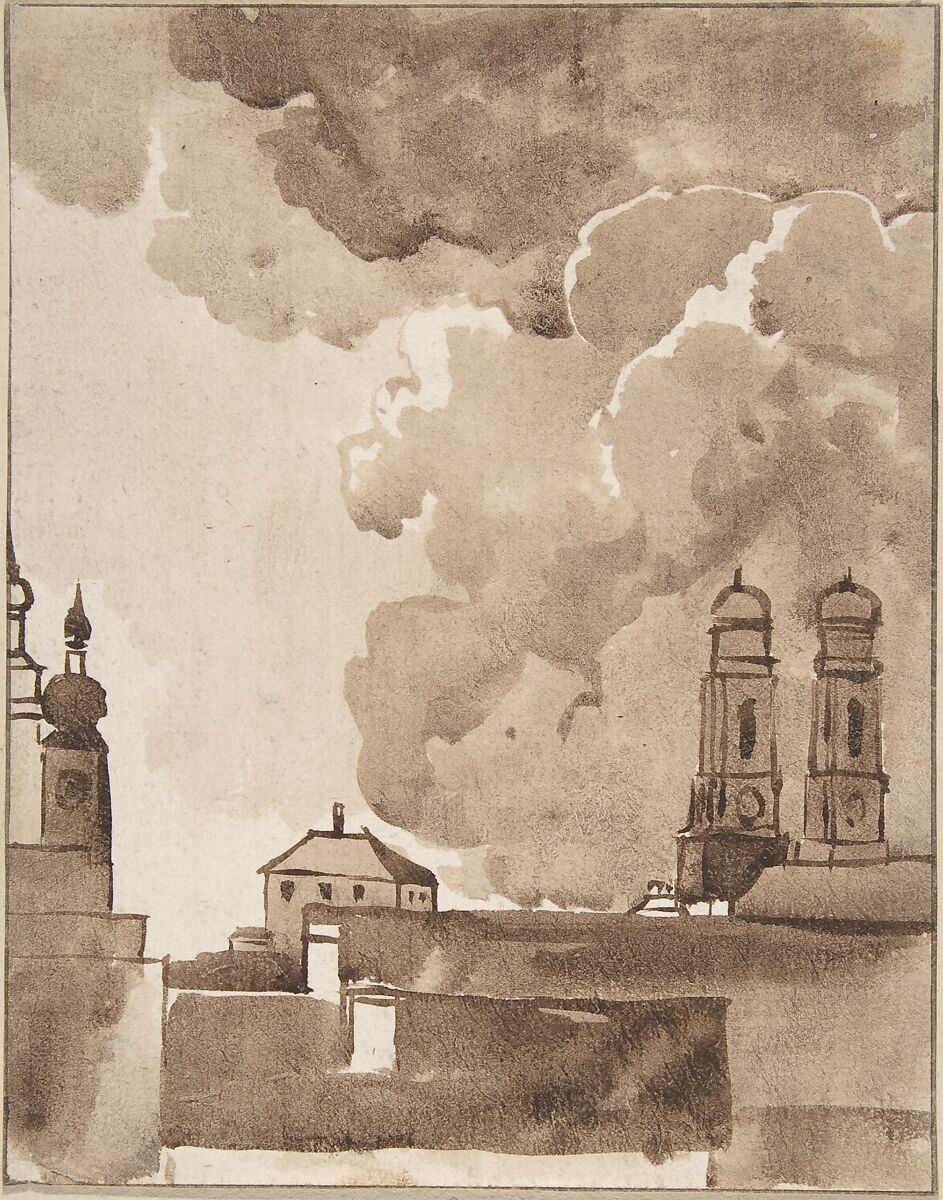View of Munich with Marienkirche on right, Franz Kobell (German, Mannheim 1749–1822 Munich), watercolor 