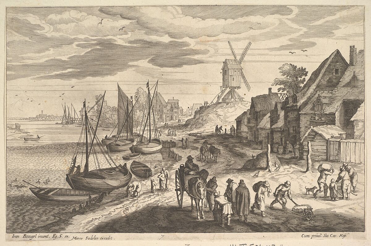 Coast Scene with a Windmill, Aegidius Sadeler II (Netherlandish, Antwerp 1568–1629 Prague), Engraving; second state 