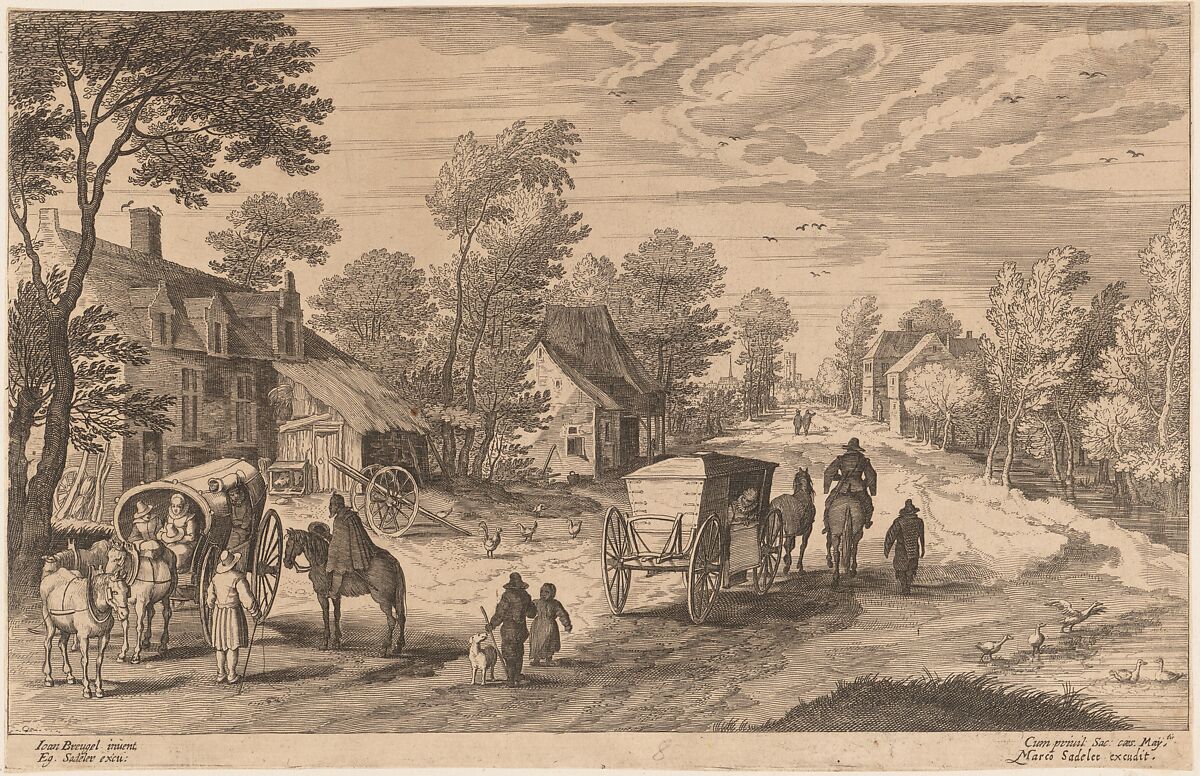 Village Street with Two Carts, Aegidius Sadeler II (Netherlandish, Antwerp 1568–1629 Prague), Engraving; second state