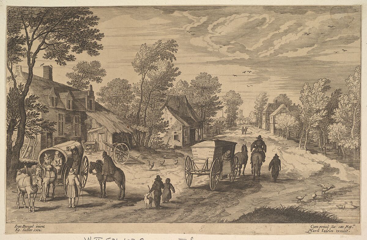 Village Street with Two Carts, Aegidius Sadeler II (Netherlandish, Antwerp 1568–1629 Prague), Engraving; second state 