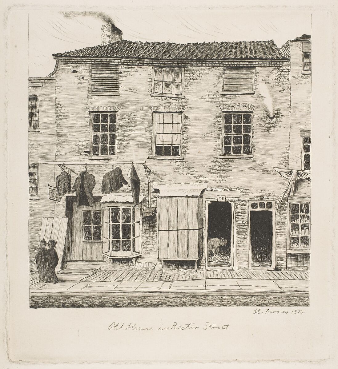 Old House in Rector Street, from "Scenes of Old New York", Henry Farrer (American, London 1844–1903 New York), Etching 