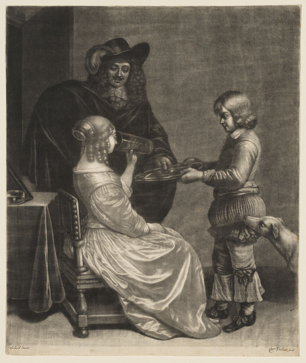 The Drinking Lady, Wallerant Vaillant (Dutch, Lille 1623–1677 Amsterdam), Mezzotint; close variant, between states two and three of four 