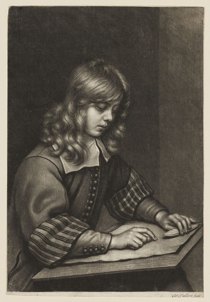 Boy with a Drawing Board, Wallerant Vaillant (Dutch, Lille 1623–1677 Amsterdam), Mezzotint 