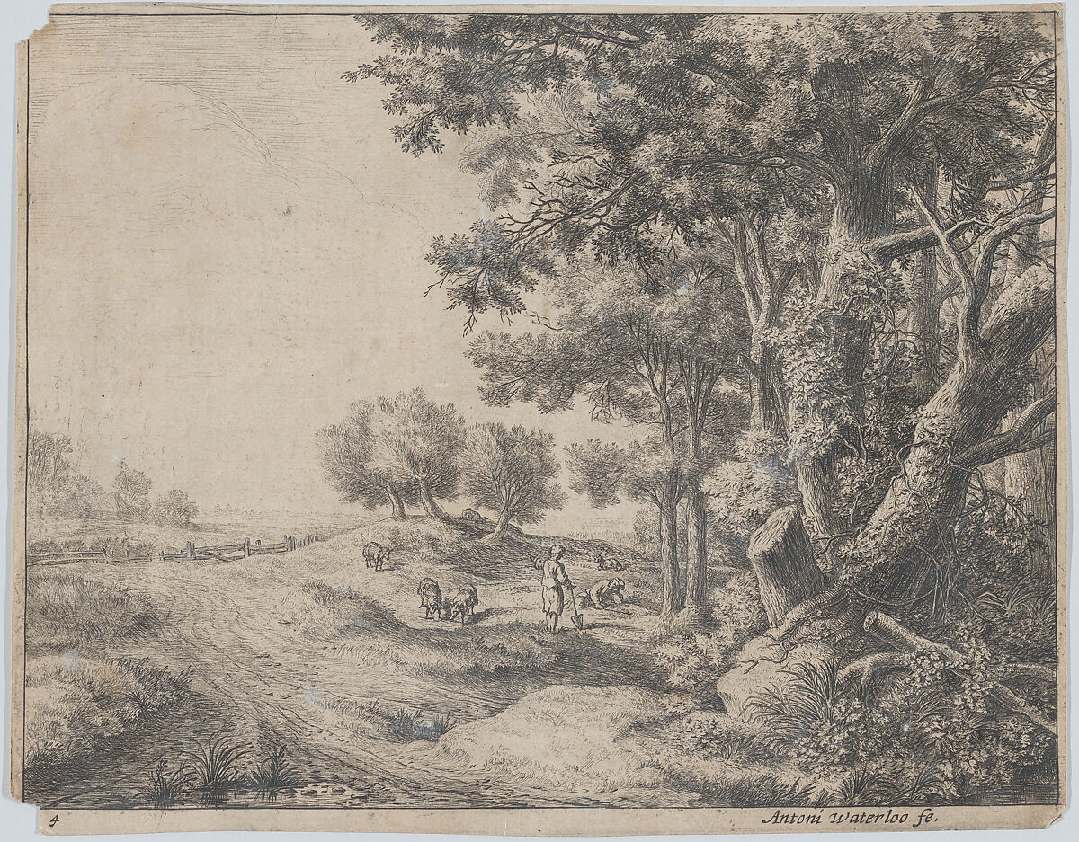 A Peasant with a Shovel, Anthonie Waterloo (Dutch, Lille 1609–1690 Utrecht), Etching; fourth state of four 