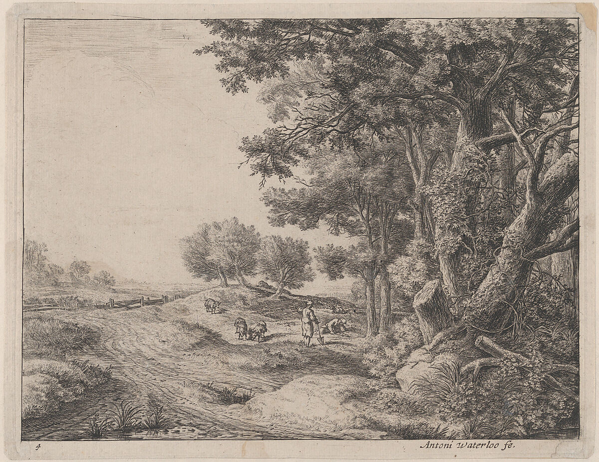 A Peasant with a Shovel, Anthonie Waterloo (Dutch, Lille 1609–1690 Utrecht), Etching; fourth state of four 