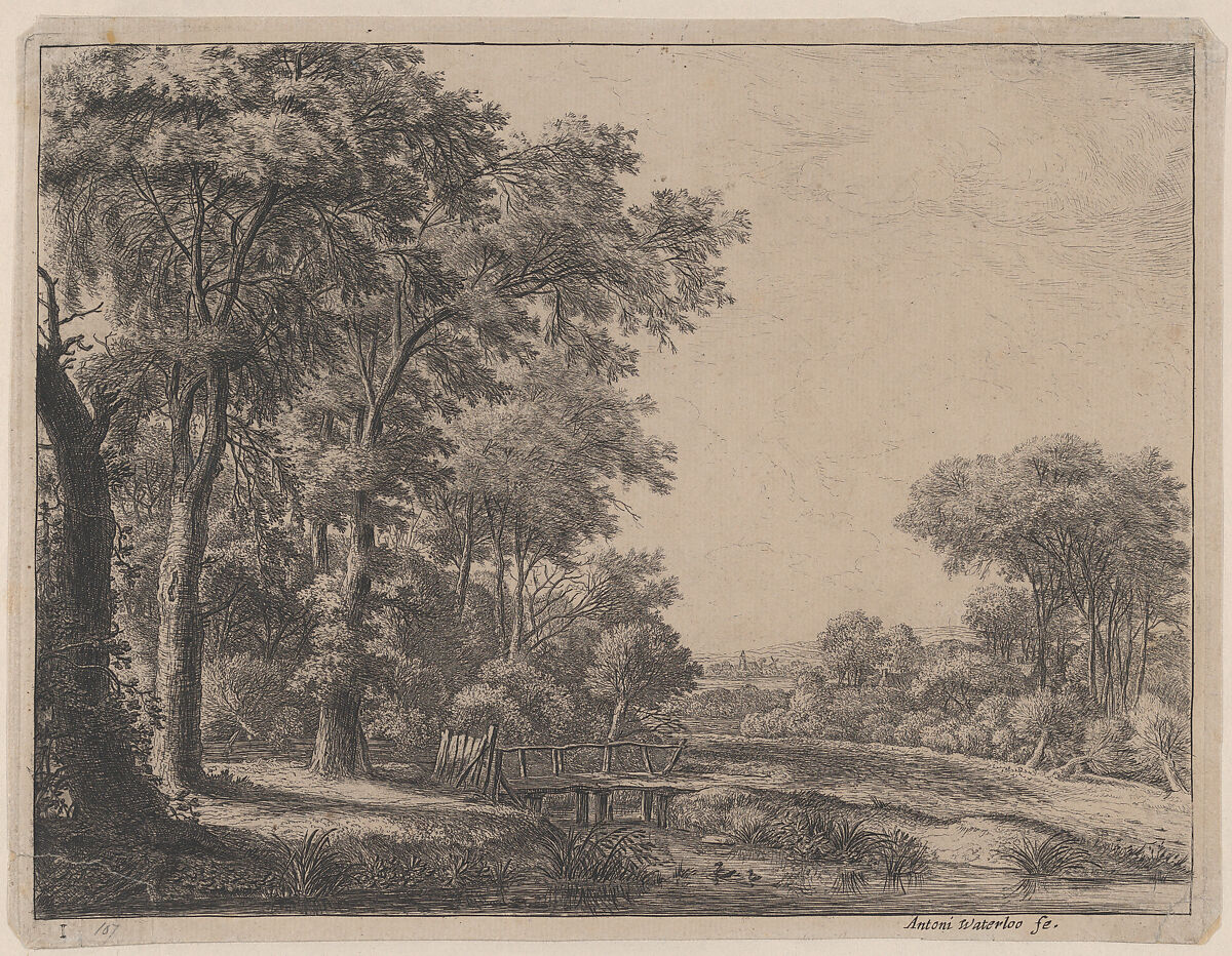 The Entrance to a Forest by a Small Wooden Bridge, Anthonie Waterloo (Dutch, Lille 1609–1690 Utrecht), Etching; fifth state of five 