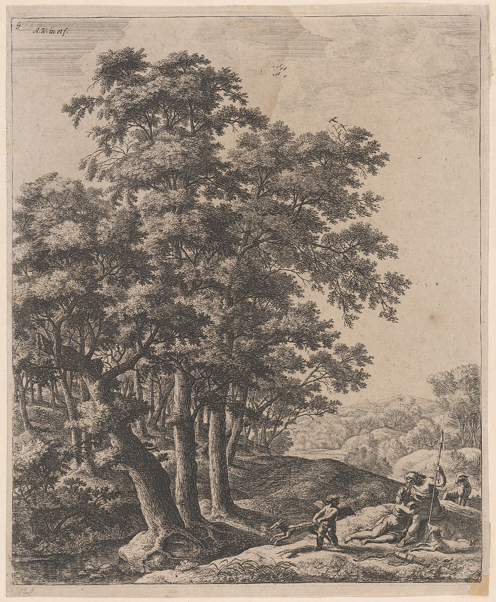 Venus and Adonis, Anthonie Waterloo (Dutch, Lille 1609–1690 Utrecht), Etching; fourth state of four 