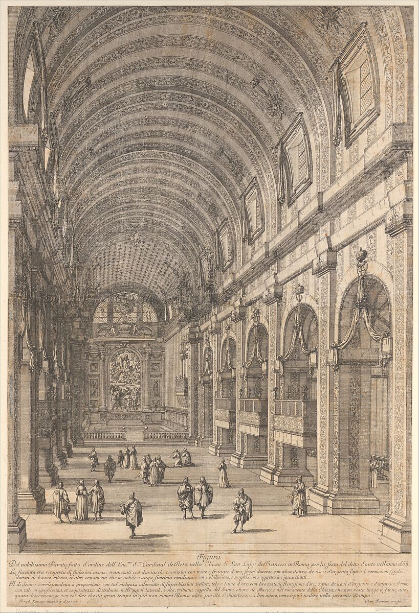 Decoration ordered by Cardinal de Retz in the Church of San Luigi, Rome, for the Saint's Feast Day, Dominique Barrière (French, Marseille 1610–1678), Etching 