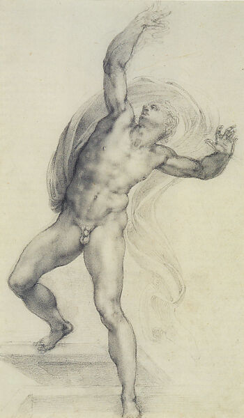 The Risen Christ, Michelangelo Buonarroti (Italian, Caprese 1475–1564 Rome), Black chalk 