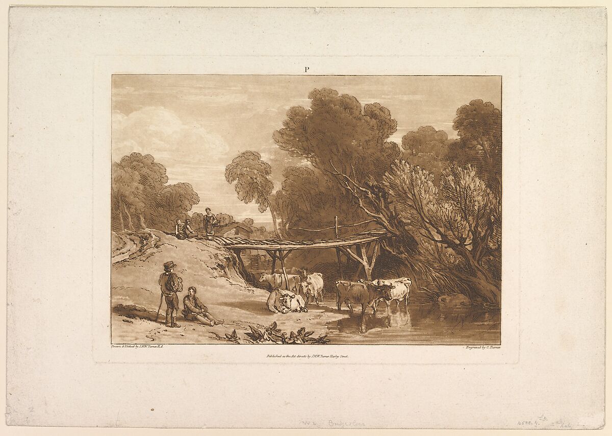 Bridge and Cows, part I, plate 2 from "Liber Studiorum", Designed and etched by Joseph Mallord William Turner (British, London 1775–1851 London), Etching and mezzotint; second state of five (Finberg) 
