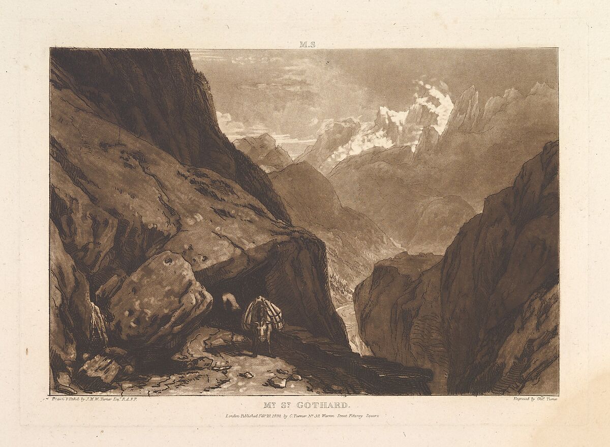 Mt. St. Gothard, part II, plate 9 from "Liber Studiorum", Designed and etched by Joseph Mallord William Turner (British, London 1775–1851 London), Etching and mezzotint; first state of six (Finberg) 