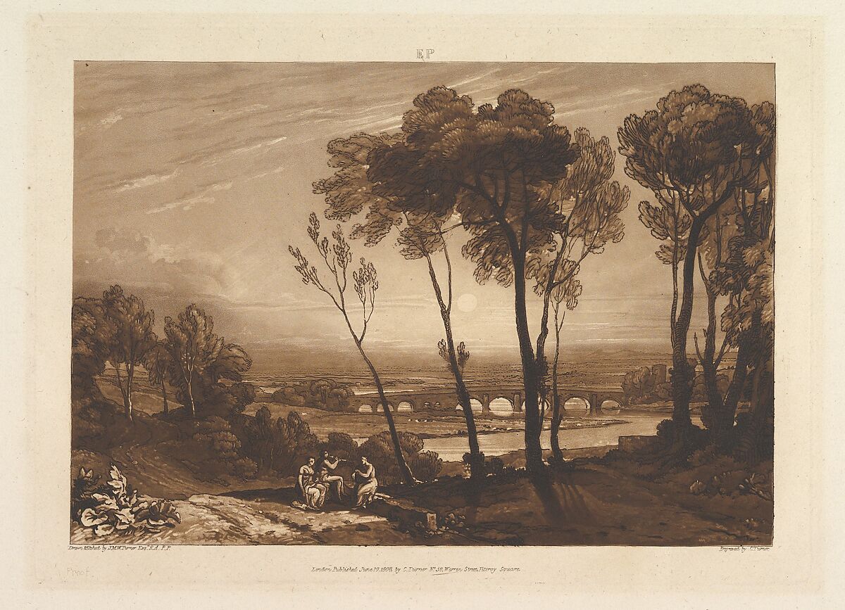 The Bridge in Middle Distance, part III, plate 13 from "Liber Studiorum", Designed and etched by Joseph Mallord William Turner (British, London 1775–1851 London), Etching, aquatint and mezzotint; first state of five (Finberg) 