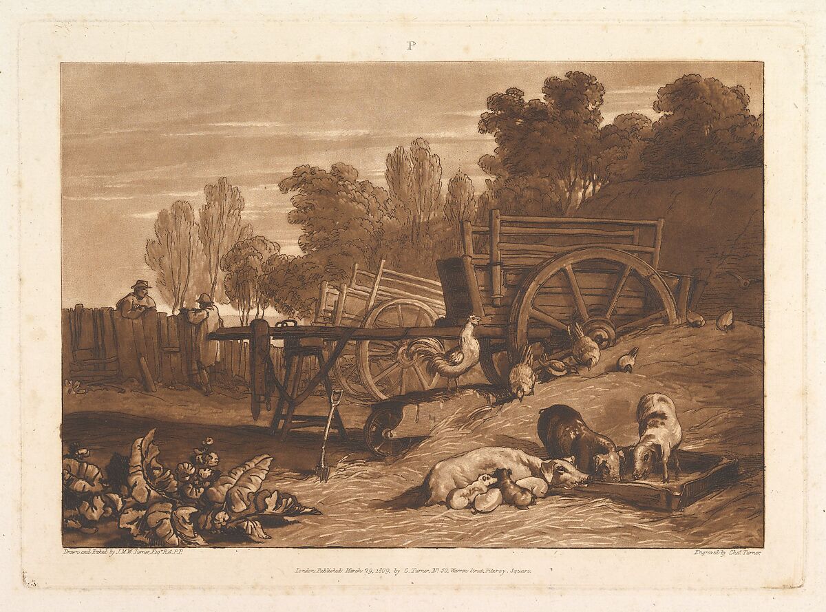 The Farm-Yard with the Cock, part IV, plate 17 from "Liber Studiorum", Designed and etched by Joseph Mallord William Turner (British, London 1775–1851 London), Etching and mezzotint; first state of three (Finberg) 