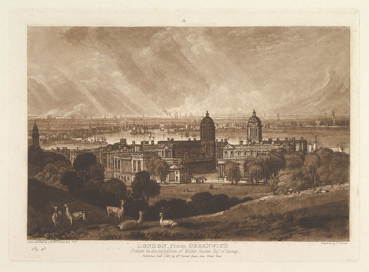London from Greenwich, part V, plate 26 from "Liber Studiorum", Designed and etched by Joseph Mallord William Turner (British, London 1775–1851 London), Etching and mezzotint; first state of four 