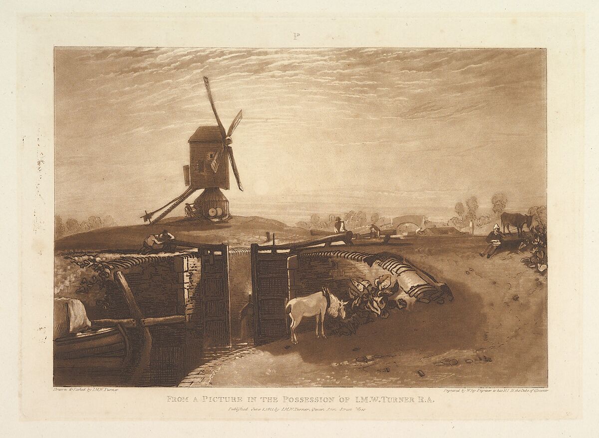 Windmill and  Lock, part VI, plate 27 from "Liber Studiorum", Designed and etched by Joseph Mallord William Turner (British, London 1775–1851 London), Etching and mezzotint; first state of three 