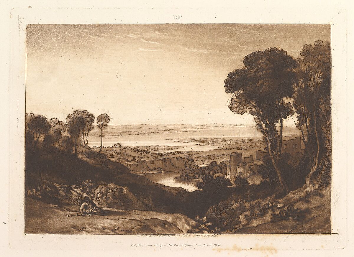 Junction of Severn and Wye, part VI, plate 28 from "Liber Studiorum", Joseph Mallord William Turner (British, London 1775–1851 London), Etching, aquatint and mezzotint; first state of three 