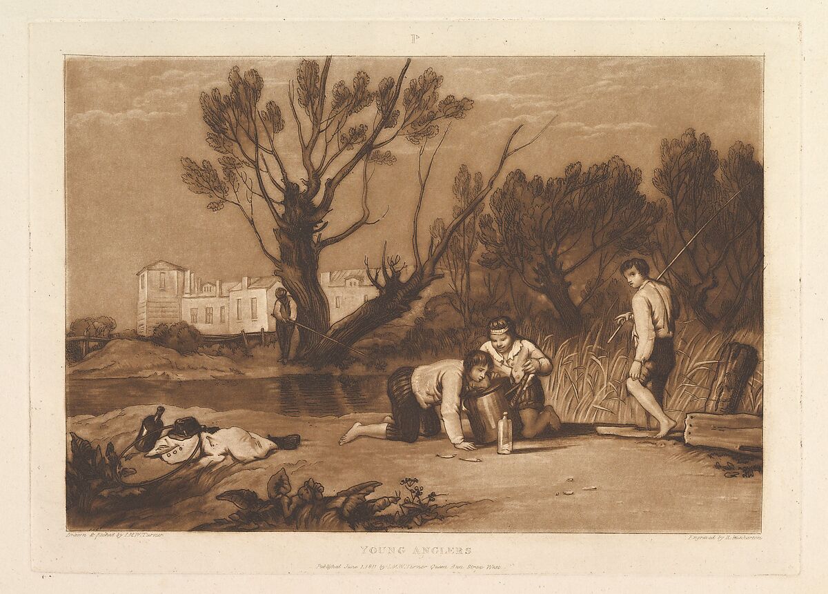 Young Anglers, part VII from "Liber Studiorum", Designed and etched by Joseph Mallord William Turner (British, London 1775–1851 London), Etching and mezzotint; first state of three 