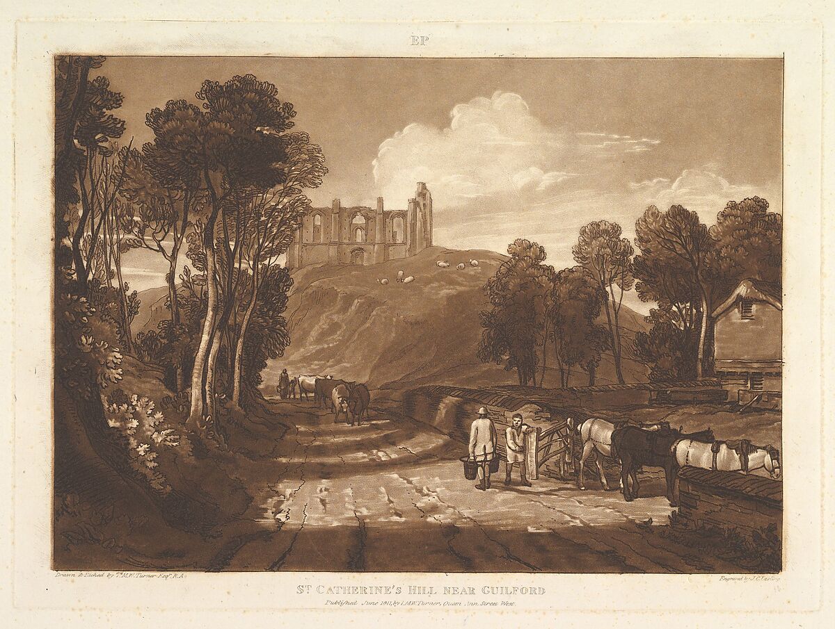 St. Catharine's Hill near Guilford, part VII from "Liber Studiorum", Designed and etched by Joseph Mallord William Turner (British, London 1775–1851 London), Etching and mezzotint; first state of three 
