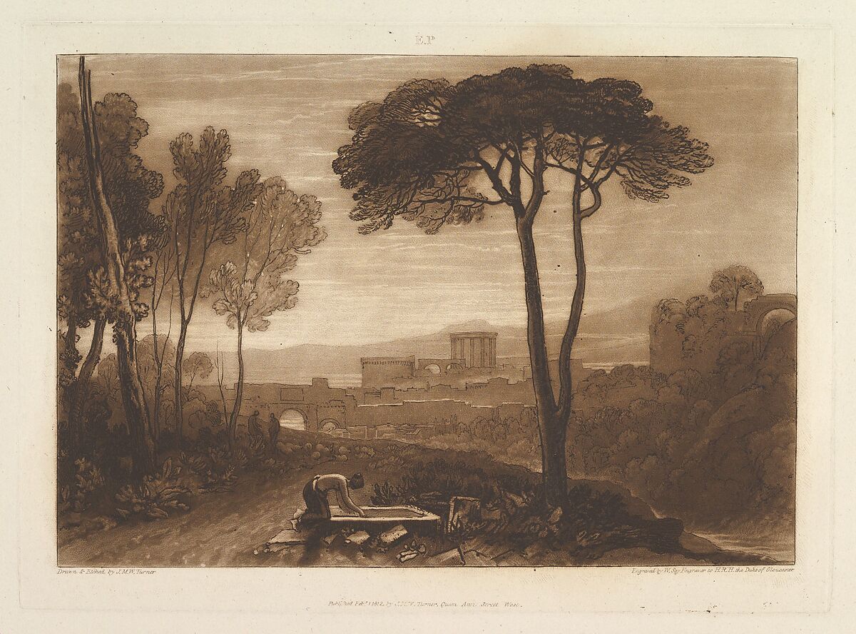 Scene in the Campagna, part ViII, plate 38 from "Liber Studiorum", Designed and etched by Joseph Mallord William Turner (British, London 1775–1851 London), Etching and mezzotint; first state of two (Finberg) 