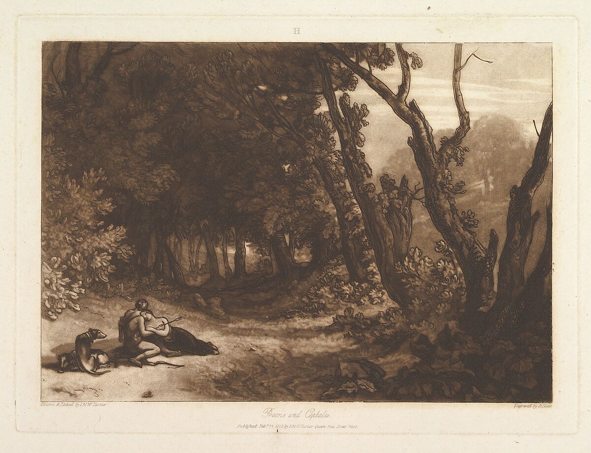 Procris and Cephalus, part ViII, plate 41 from "Liber Studiorum", Designed and etched by Joseph Mallord William Turner (British, London 1775–1851 London), Etching and mezzotint; first state of three 