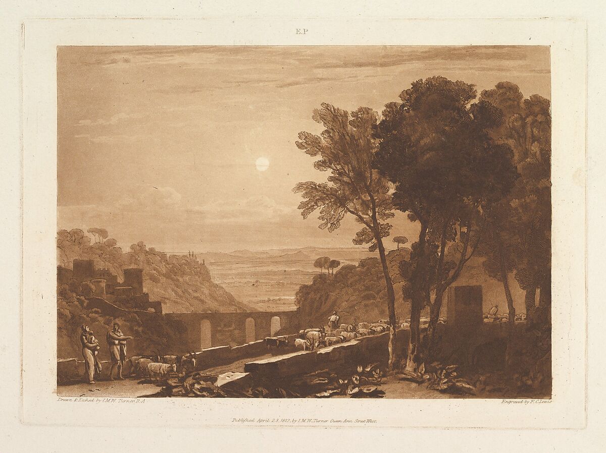 The Bridge and Goats, part IX, plate 43 from "Liber Studiorum", Designed and etched by Joseph Mallord William Turner (British, London 1775–1851 London), Etching, aquatint and mezzotint; first state of five (Finberg) 