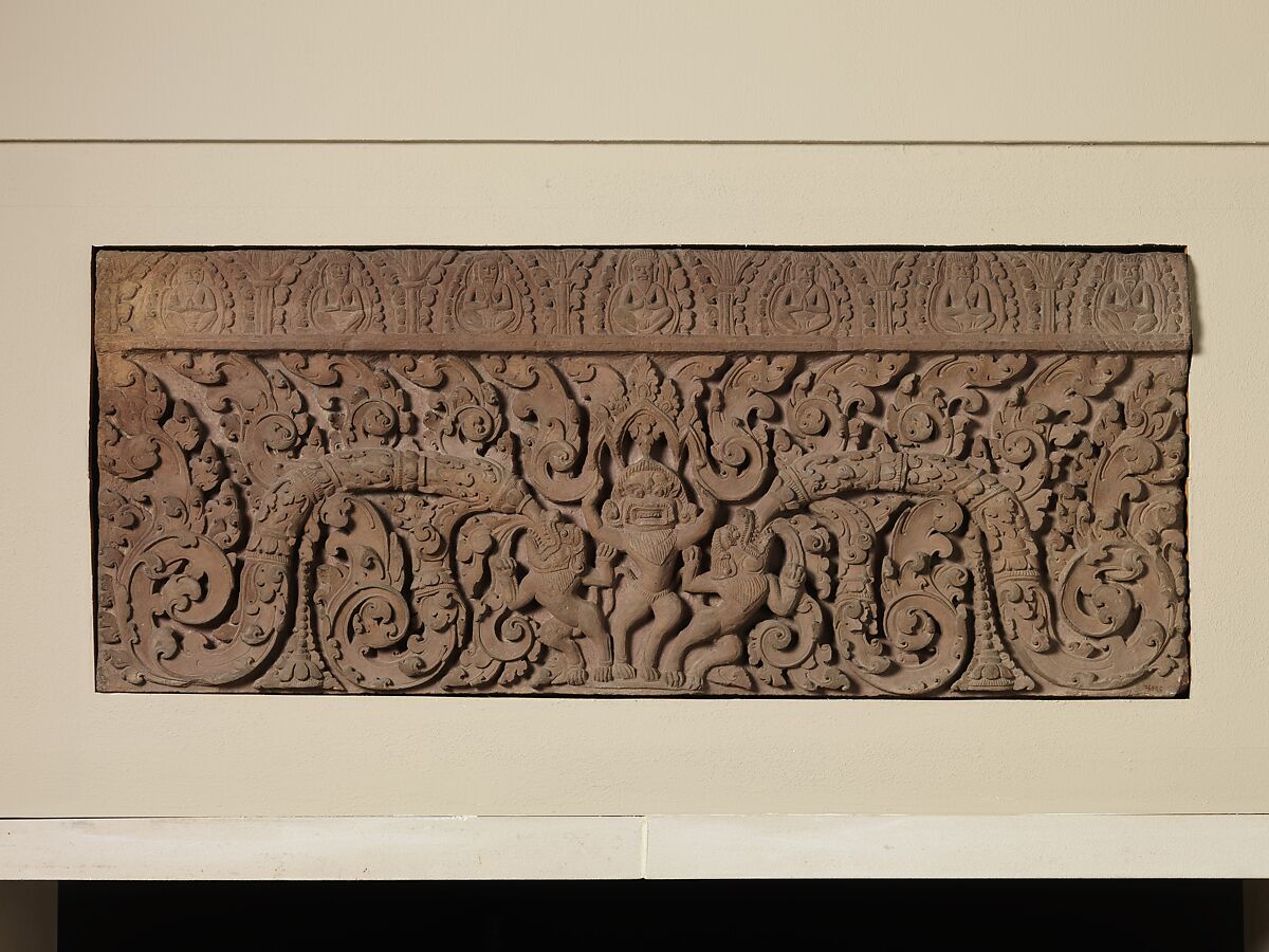 Lintel with Carved Figures, Stone, Cambodia