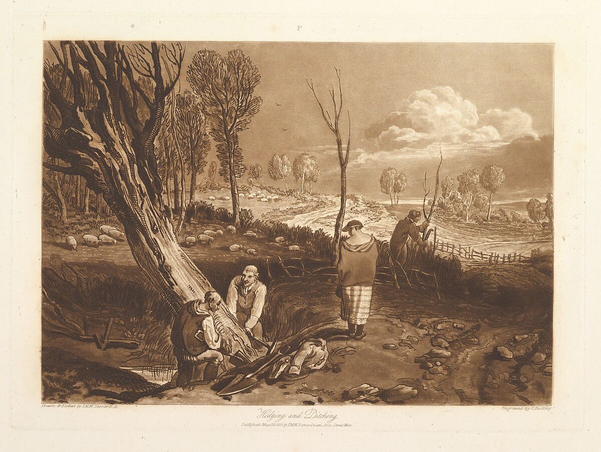 Hedging and Ditching, part X, plate 47 from "Liber Studiorum", Designed and etched by Joseph Mallord William Turner (British, London 1775–1851 London), Etching and mezzotint; first state of four 