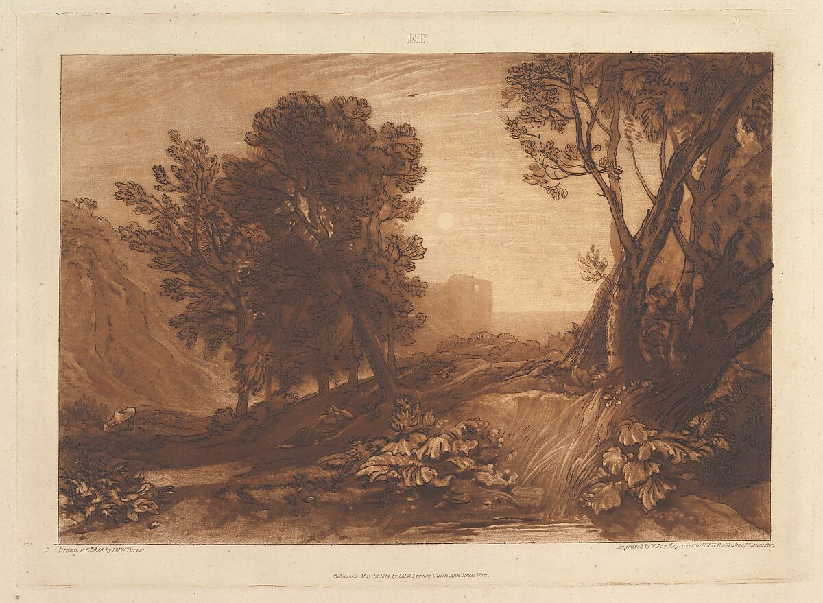 Solitude, or The Reading Magdalen (Liber Studiorum, part XI, plate 53), Designed and etched by Joseph Mallord William Turner (British, London 1775–1851 London), Etching and mezzotint; first state of seven (Finberg) 
