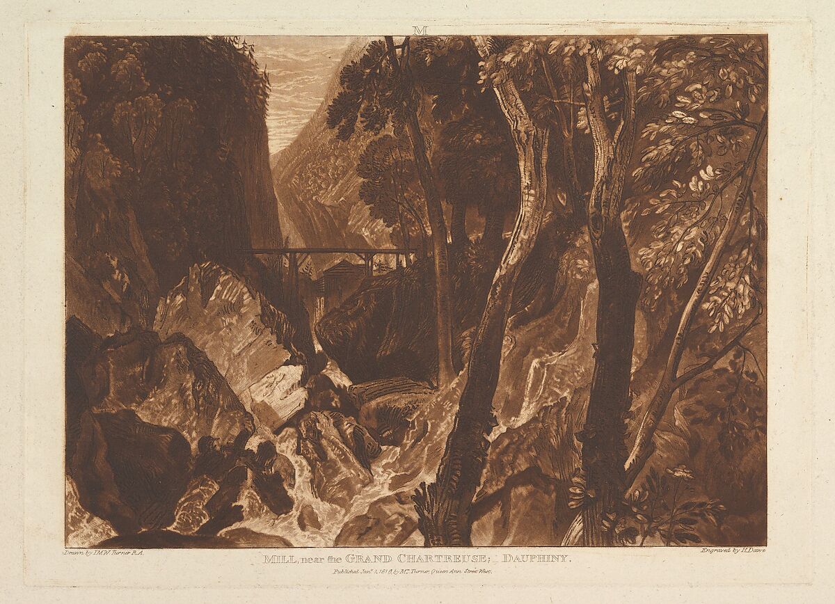 Mill Near the Grand Chartreuse, Dauphiny, part XI, plate 54 from "Liber Studiorum", Designed and published by Joseph Mallord William Turner (British, London 1775–1851 London), Etching and mezzotint; first state of four 