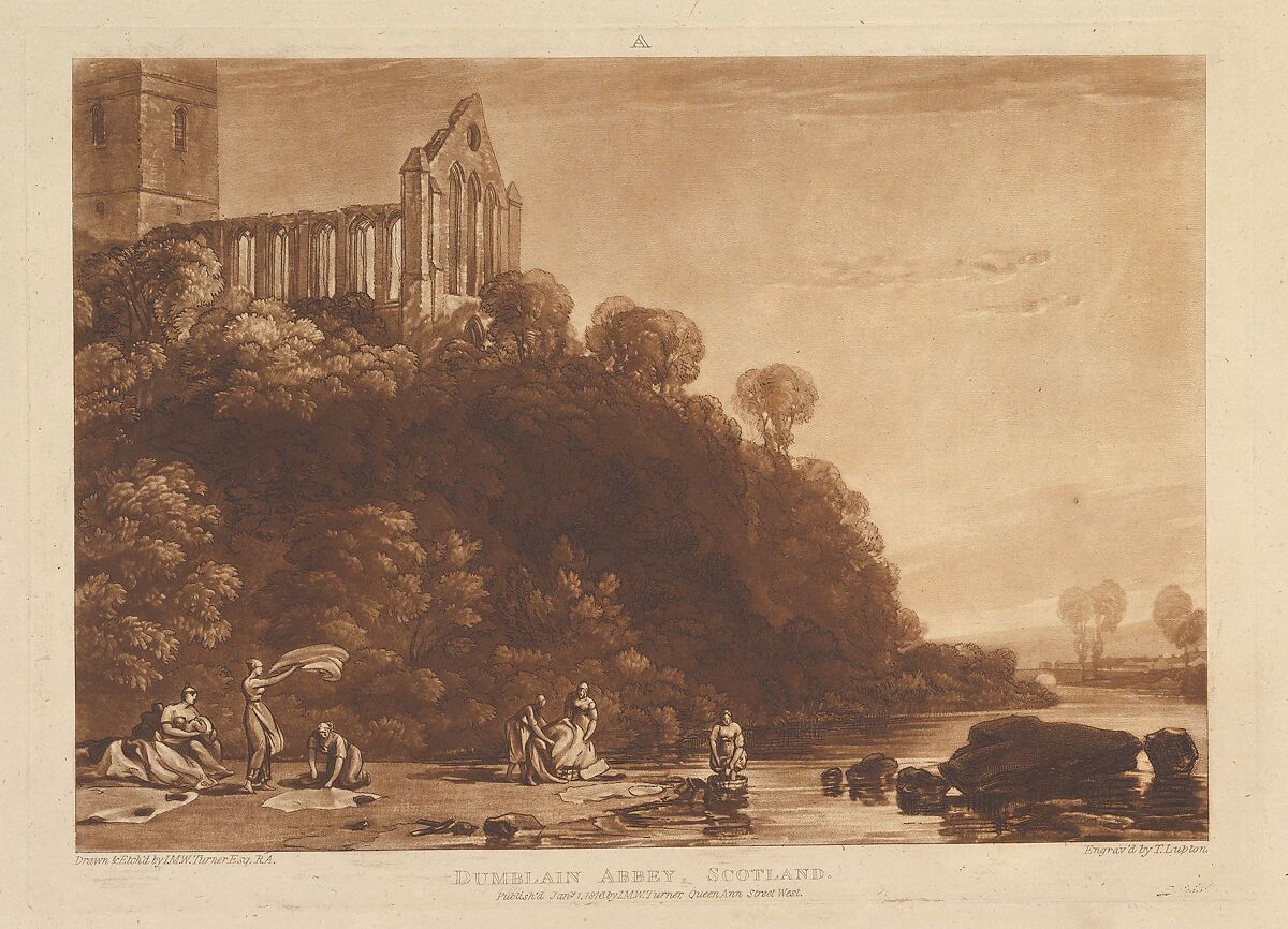 Dumblain Abbey, Scotland, part XI, plate 56 from "Liber Studiorum", Designed and etched by Joseph Mallord William Turner (British, London 1775–1851 London), Etching and mezzotint; first state of four (Finberg) 