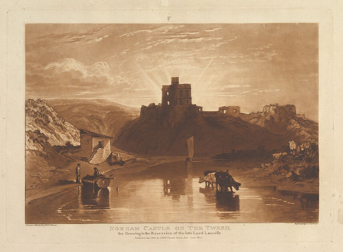 Norham Castle on the Tweed, part XII, plate 57 from "Liber Studiorum", Designed and etched by Joseph Mallord William Turner (British, London 1775–1851 London), Etching and mezzotint; first state of three 