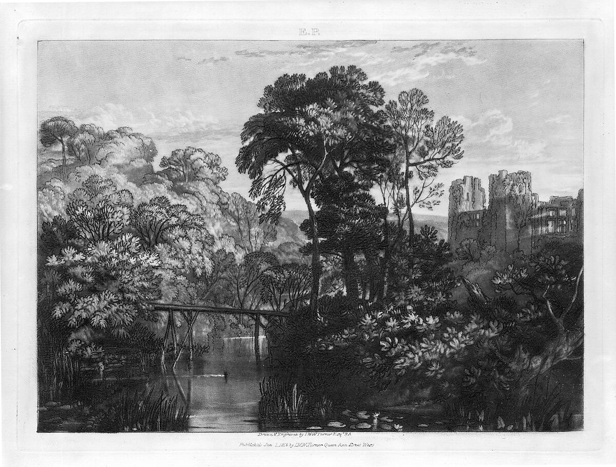 Berry Pomeroy Castle, part XII, plate 58 from "Liber Studiorum", Designed and engraved by Joseph Mallord William Turner (British, London 1775–1851 London), Etching and mezzotint; first state of three (Finberg)