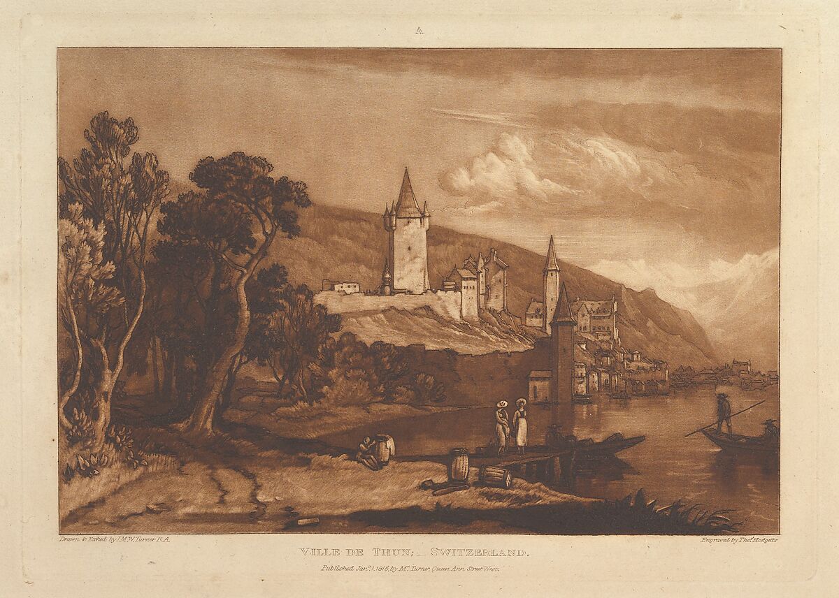 Ville de Thun, Switzerland, part XII, plate 59 from "Liber Studiorum", Designed and etched by Joseph Mallord William Turner (British, London 1775–1851 London), Etching and mezzotint; first state of three 