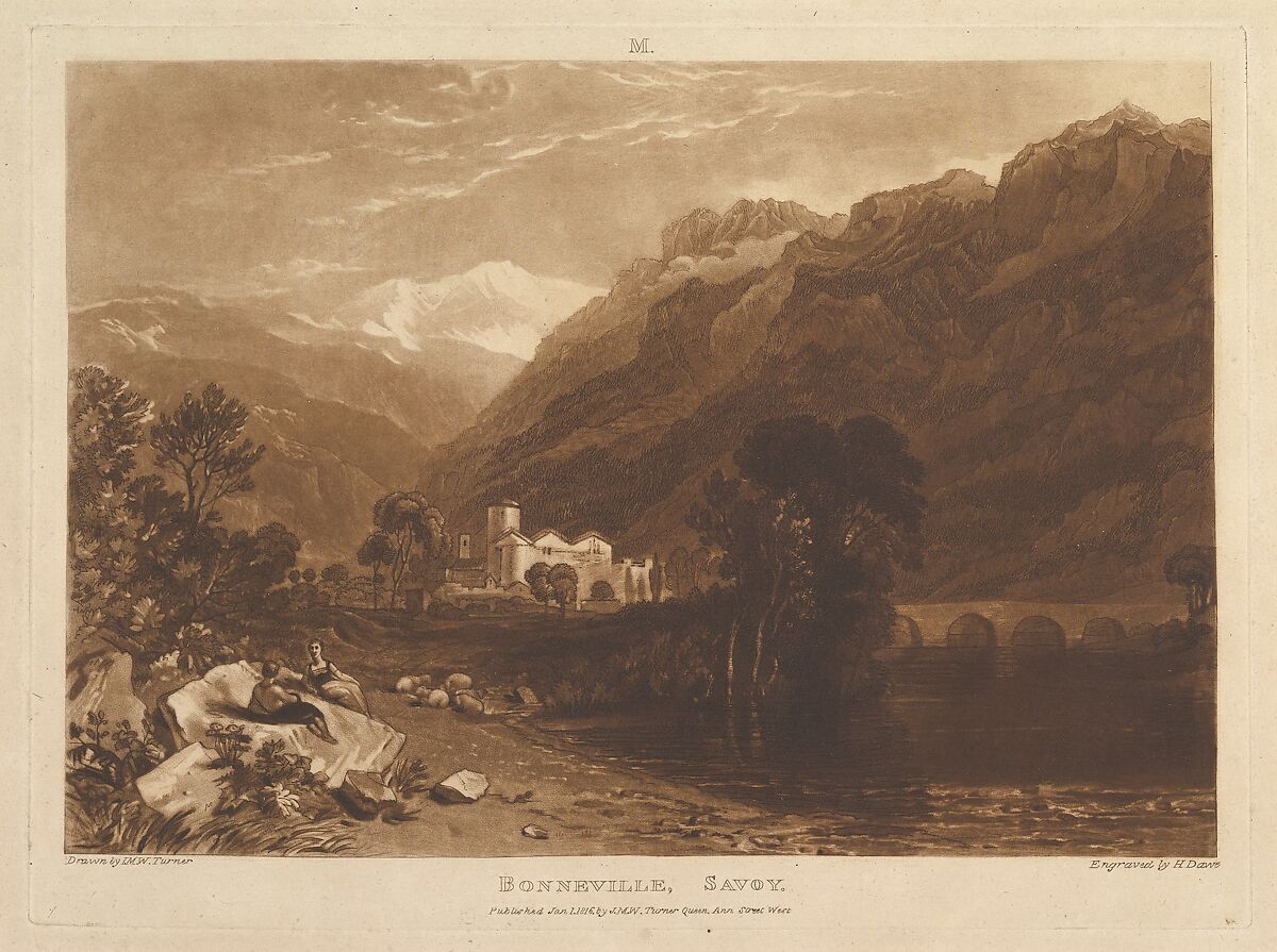 Bonneville, Savoy, part XIII, plate 64 from "Liber Studiorum", Designed and published by Joseph Mallord William Turner (British, London 1775–1851 London), Etching, aquatint and mezzotint; first state of three 