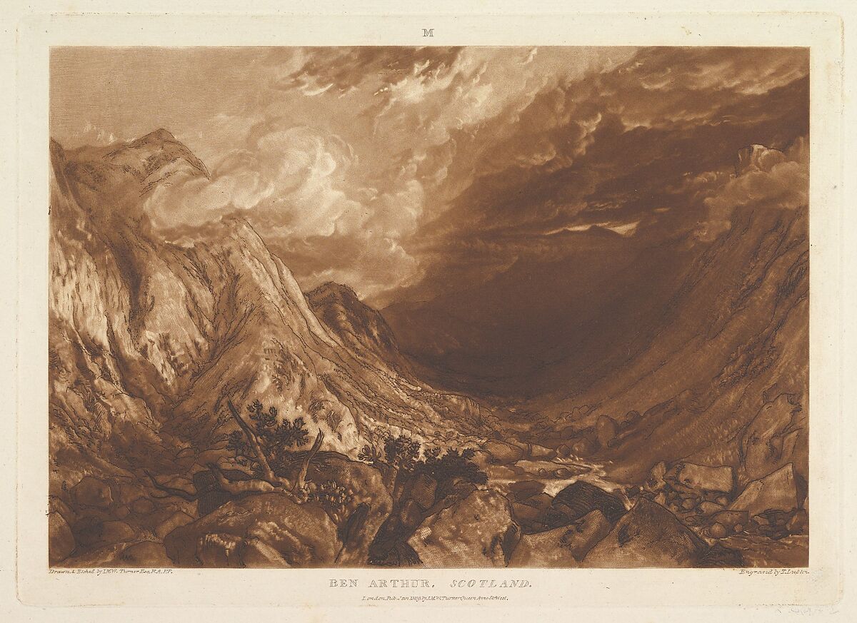 Ben Arthur, Scotland, part XIV, plate 69 from "Liber Studiorum", Designed and etched by Joseph Mallord William Turner (British, London 1775–1851 London), Etching and mezzotint; second state of three (Finberg) 