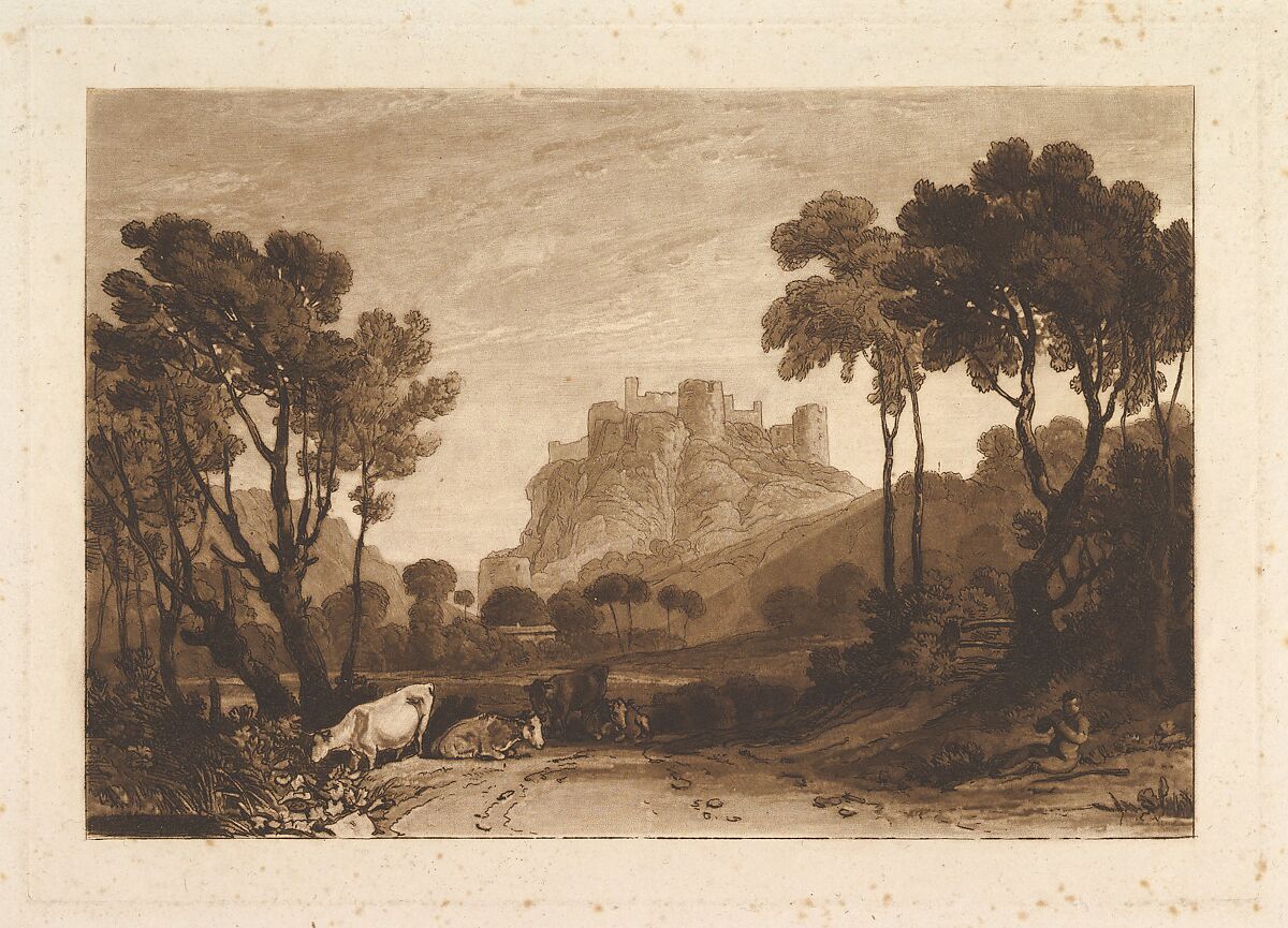 The Castle above the Meadows, part II, plate 8 from "Liber Studiorum", Designed and etched by Joseph Mallord William Turner (British, London 1775–1851 London), Etching and mezzotint; engravers proof b, before first state of four (Finberg) 