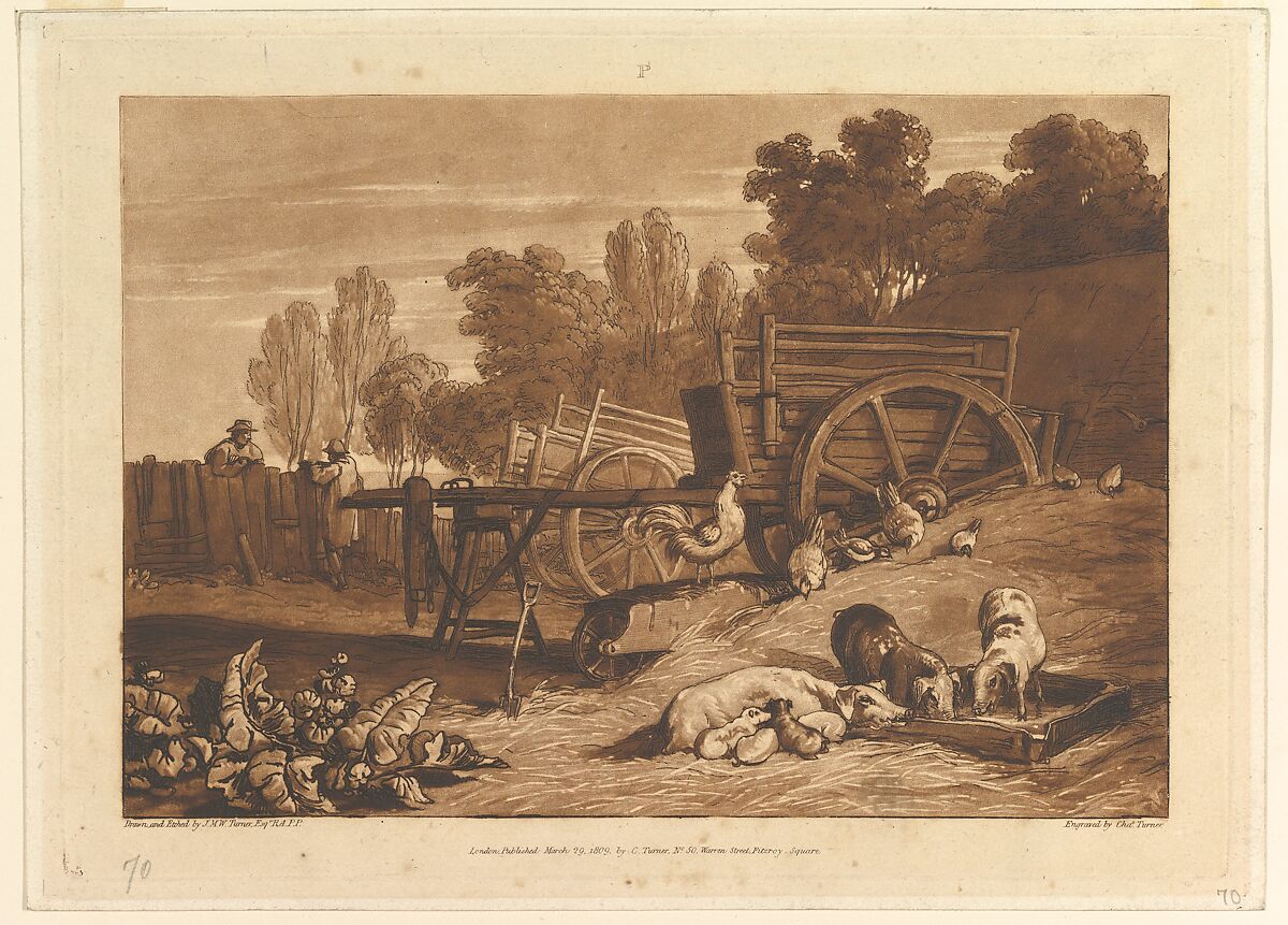 The Farm-Yard with the Cock (Liber Studiorum, part IV, plate 17), Designed and etched by Joseph Mallord William Turner (British, London 1775–1851 London), Etching and mezzotint; third state of three (Finberg) 