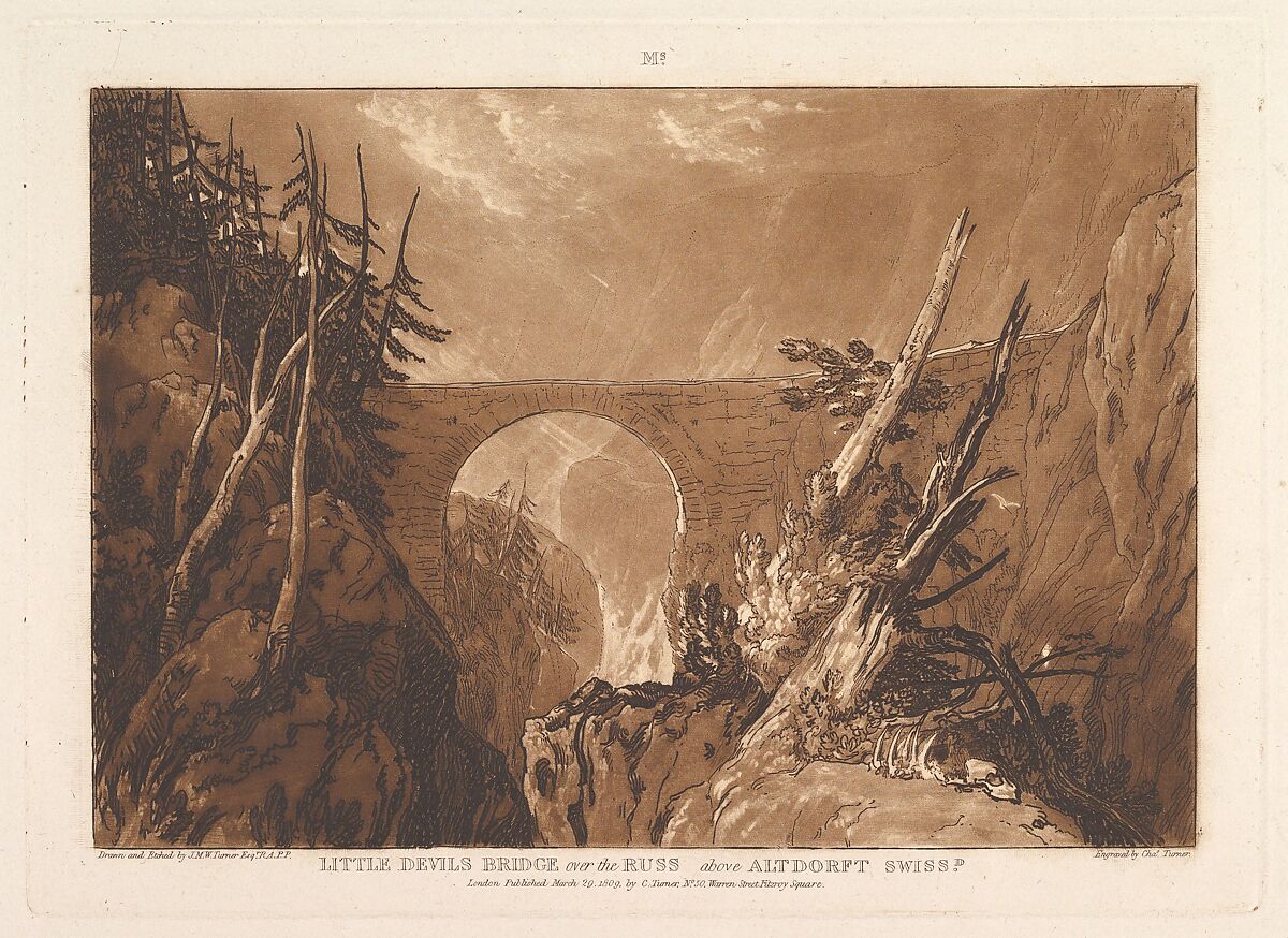 Little Devil's Bridge over the Russ, above Altdorft, Switzerland (Liber Studiorum, part IV, plate 19), Designed and etched by Joseph Mallord William Turner (British, London 1775–1851 London), Etching and mezzotint; third state of three 