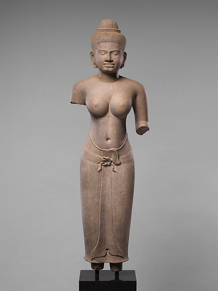 女尊Angkor女神石像 11世紀1000年前 11th century世界遺産 Standing Female Deity, probably Uma - Cambodia - Angkor period