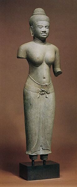 Standing Female Deity, probably Uma, Stone, Cambodia